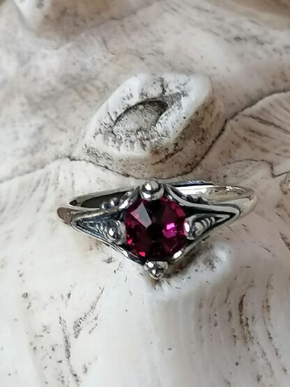 Vintage Silberring mit 925 Sterling Silber und pinker Swarovski Kristall verstellbar