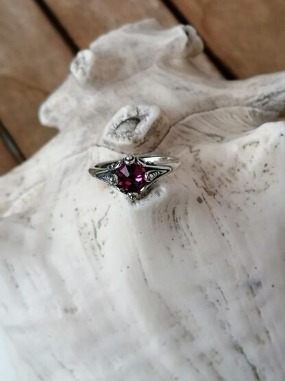 Vintage Silberring mit 925 Sterling Silber und pinker Swarovski Kristall verstellbar