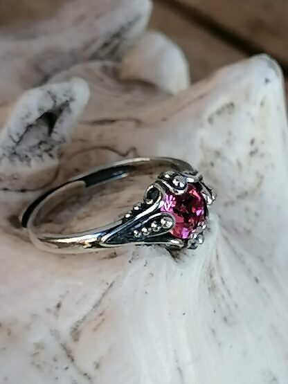 Vintage Silberring mit 925 Sterling Silber und pinkrosa Swarovski Kristall verstellbar