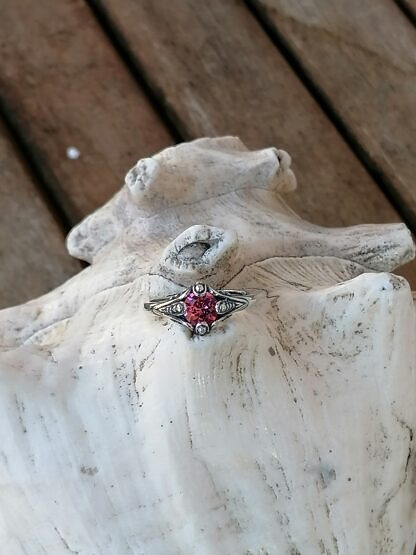 Vintage Silberring mit 925 Sterling Silber und pinkrosa Swarovski Kristall verstellbar