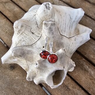Kinder Ohrringe Ohrhänger Ohrschmuck Brisuren aus 925 Silber mit 10mm Resin Cabochon Perlen rot