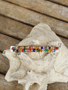 Haarspange für Kinder Haarschmuck Haarklammer Haarklemme 78mm aus Metall mit kunterbunten farbigen Glasperlen