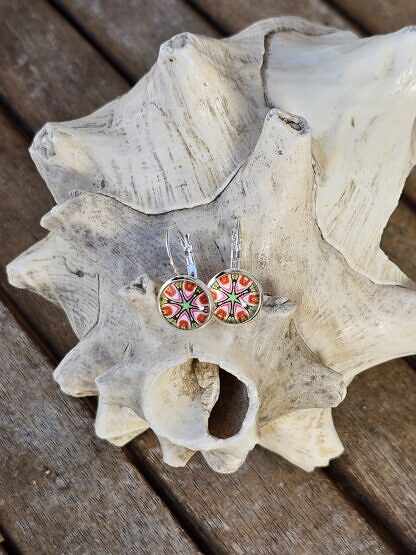 Cabochon Ohrringe Ohrhänger Ohrschmuck Unikatohrringe mit 12mm Glas Cabochonperlen mit Sternenmotiv hellgrün weiss pink orange gelb mit 925 Silber Brisuren