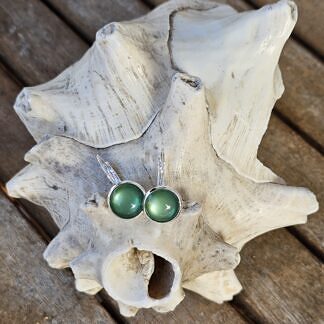 Cabochon Ohrringe Ohrhänger Ohrschmuck Unikatohrringe mit 12mm mit grünen Katzenaugen Glas Cabochon Perlen mit 925 Silber Brisuren (2)