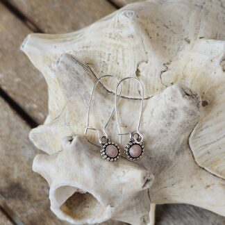 Ohrringe Ohrhänger Ohrschmuck mit Kidney Ohrhaken Silber und rosa Perlmutt Anhänger Unikat Handmade
