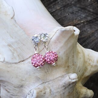 Kinder Ohrstecker Ohrringe Mädchen Ohrschmuck mit rosa Shamballa Glitzerperlen und Ohrstecker mit facettierten Kristall Acrylperlen