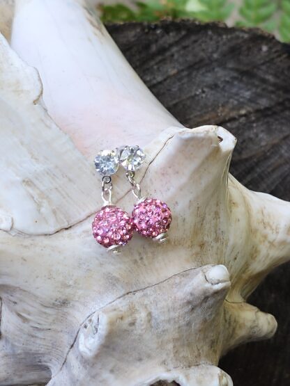 Kinder Ohrstecker Ohrringe Mädchen Ohrschmuck mit rosa Shamballa Glitzerperlen und Ohrstecker mit facettierten Kristall Acrylperlen