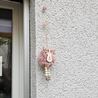 Weihnachts Dekohänger Adventsdeko Dekoration Weihnachten mit Elchanhängger mit rosa Fell rosa-goldenen Lampwork Glas Perlen rosa Glanzperlen