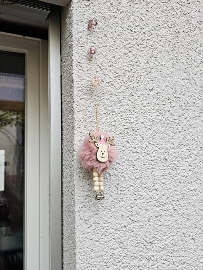 Weihnachts Dekohänger Adventsdeko Dekoration Weihnachten mit Elchanhängger mit rosa Fell rosa-goldenen Lampwork Glas Perlen rosa Glanzperlen