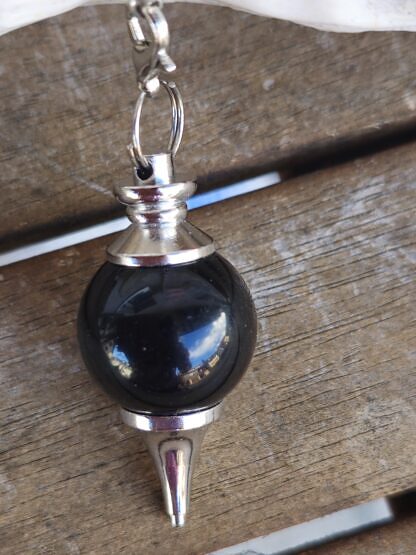 Edelstein Pendel Reiki Pendel Anhänger mit 20mm schwarzen Obsidian als Pendel Engel mit Türkis und Bergkristall an Gliederkette mit Drahtsilberperle als Griff