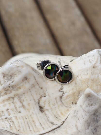 Ohrstecker Ohrringe Ohrschmuck Unikatohrringe aus Altsilber Tombak mit 6mm rainbow Swarovski Kristallen nickel- und bleifrei