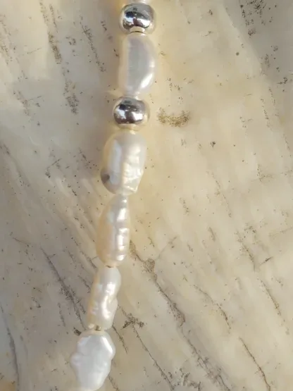 Perlenkette Edelstein Halskette mit natürlichen Süsswasser Barockperlen 935 Silberanhänger mit rosa Preciosa Kristall Silber 925 Zwischenteilen Karabiner und Verlängerungskette aus Silber