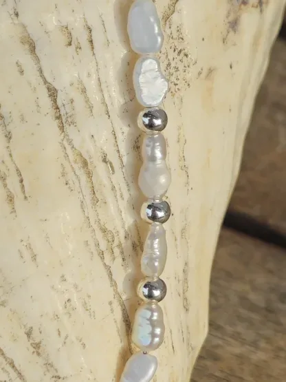 Perlenkette Edelstein Halskette mit natürlichen Süsswasser Barockperlen 935 Silberanhänger mit rosa Preciosa Kristall Silber 925 Zwischenteilen Karabiner und Verlängerungskette aus Silber