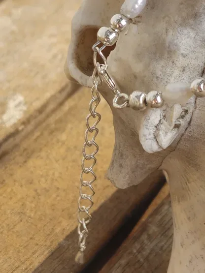 Perlenkette Edelstein Halskette mit natürlichen Süsswasser Barockperlen 935 Silberanhänger mit rosa Preciosa Kristall Silber 925 Zwischenteilen Karabiner und Verlängerungskette aus Silber