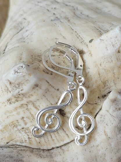 Silber Ohrringe Ohrhänger Ohrschmuck mit 925 Sterling Silber Ohrbrisuren und Notenschlüsselanhänger handmade jewellry Unikatohrringe