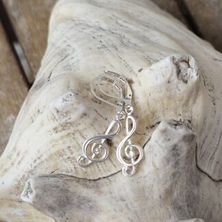 Silber Ohrringe Ohrhänger Ohrschmuck mit 925 Sterling Silber Ohrbrisuren und Notenschlüsselanhänger handmade jewellry Unikatohrringe