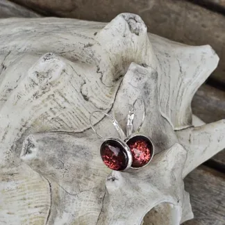 Cabochon Ohrringe Ohrhänger Ohrschmuck Unikatohrringe mit 12mm roten Glitzer Glas Cabochon Perlen mit 925 Silber Brisuren