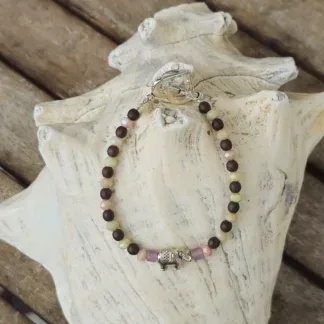 Armkette Armband Perlenarmband Armschmuck mit beige-rosa facettierten Glasperlen rosa Miyukiperlen mokka Gasperlen Elefantenperle und Herz Knebelverschluss aus Metall