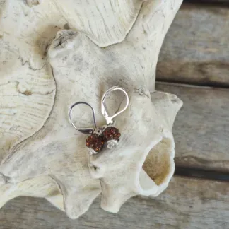 Kinder Ohrringe Ohrhänger Mädchen Ohrschmuck mit 6mm braun roten Shamballa Glitzer Perlen silbernen Perlkappen und Brisuren 925 Silber