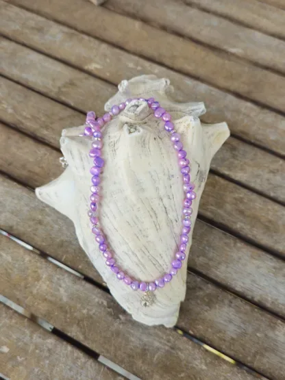 Perlenkette Edelstein Halskette mit lila violetten gefärbten Zuchtprlen 935 Silberanhänger mit Preciosa Kristall Silber 925 Zwischenteilen Rundkarabiner aus Silber