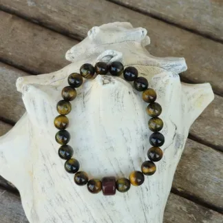 Edelstein Männer Armband Männerschmuck Armkette mit 8mm Tigerauge Edelsteinperlen ovaler dunkelbraunroter Steinperle auf Elast aufgezogen Armschmuck Steinschmuck Heilsteinschmuck