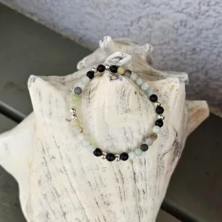 Edelstein Armband Armkette Armschmuck Steinschmuck mit 4mm Amazonit und Lava Perlen Zwischenperlen 925 Silber auf Elast aufgezogen handmade with love Unikatschmuck Heilschmuck