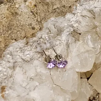 Ohrstecker Ohrringe Ohrschmuck 925 Sterling Silber in Tulpenform mit lila violetten Swarovski Steinen und Silikonstoppern Frauen Mädchen Ohrstecker