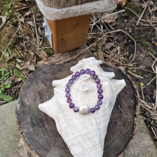 Edelstein Armband mit Amethyst und grosser Silberperle flach