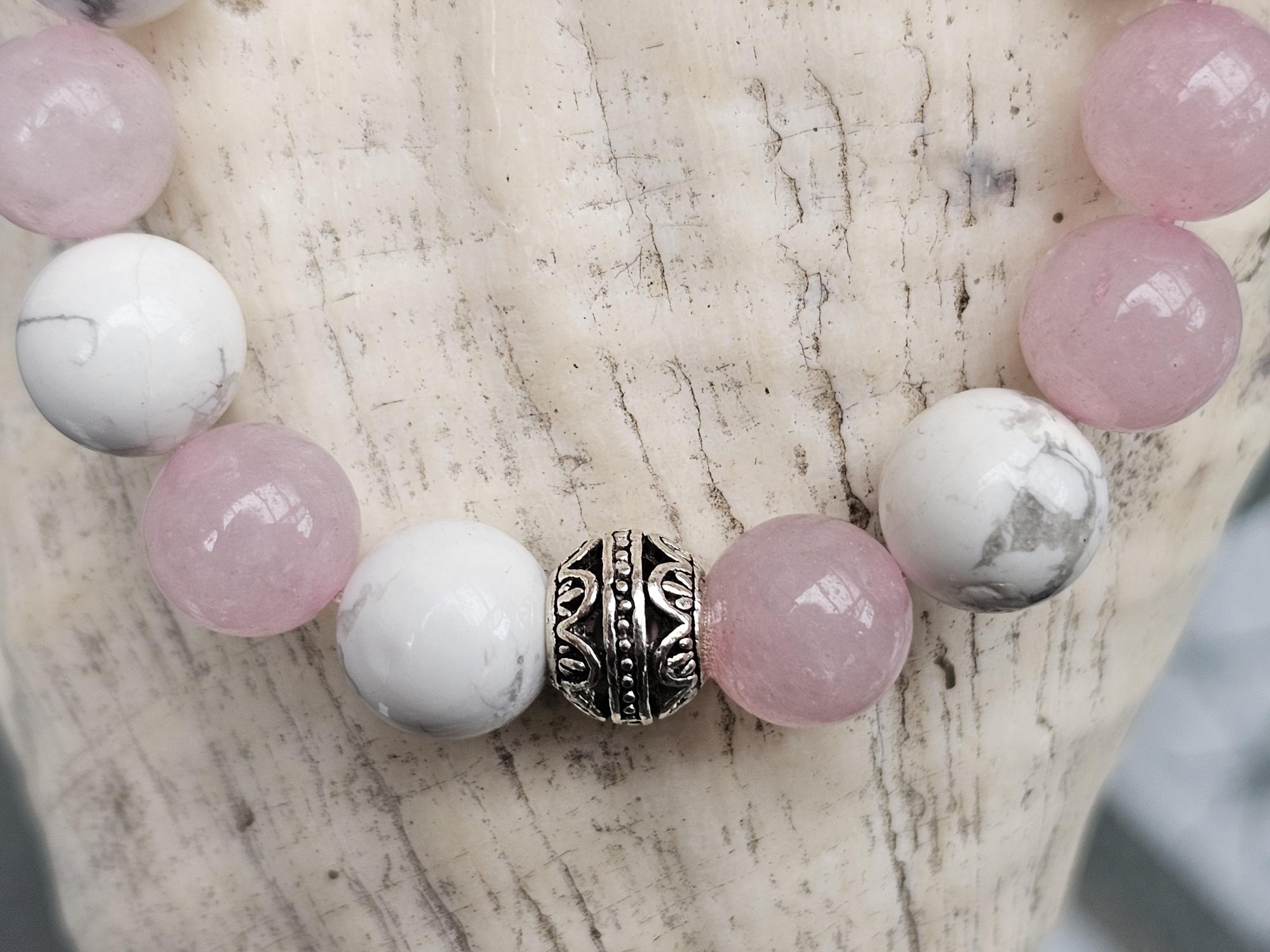 Edelstein Armband Beleza, das traumhafte Schmuckstück für das Armgelenk (18 bis 20cm) Edelstein Armband mit weissen und rosa Perlen
