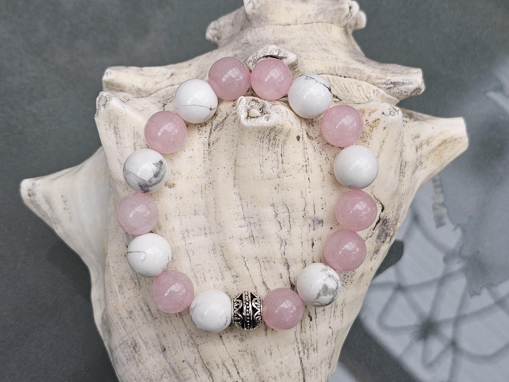 Edelstein Armband Beleza, das traumhafte Schmuckstück für das Armgelenk (18 bis 20cm) Edelstein Armband mit weissen und rosa Perlen