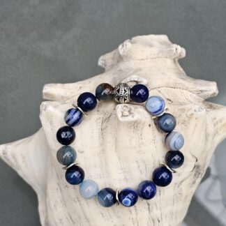 Edelstein Armband mit blauen Achat- und Silberperlen