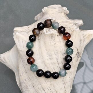 Edelstein Armband mit grünen und dunkelbraunen Achatperlen