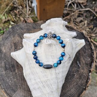 Edelstein Armband blaues Tigerauge und Silber