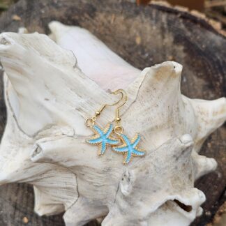 Kinder Ohrringe Mädchen Ohrhänger Kinderohrschmuck mit Seestern Anhänger hellblau gold