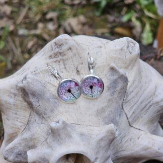 Cabochon Ohrringe silber Pusteblumenmotiv rosa weiss