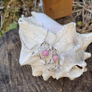 Ohrringe lang silber mit rosa Glitzerperlen