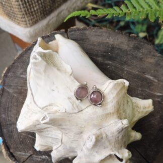 Edelstein Cabochon Ohrstecker mit Rosenquarzperlen