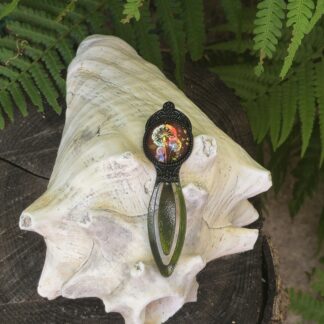 Lesezeichen schwarz mit buntem Pusteblumen Cabochon