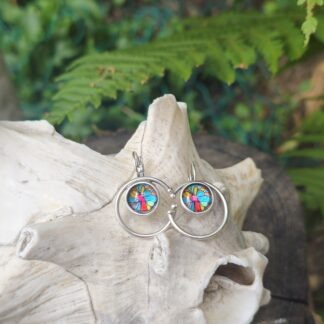 Ohrringe Silber mit bunten Cabochonperlen